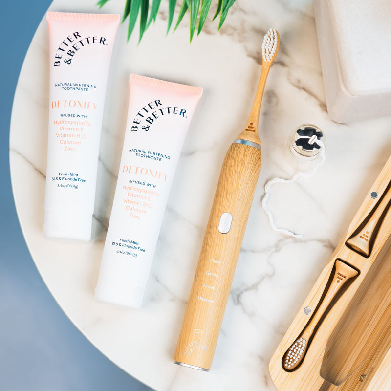 Bamboo Sonic Toothbrush (2.0) with a tube of Detoxify Zinc Toothpaste