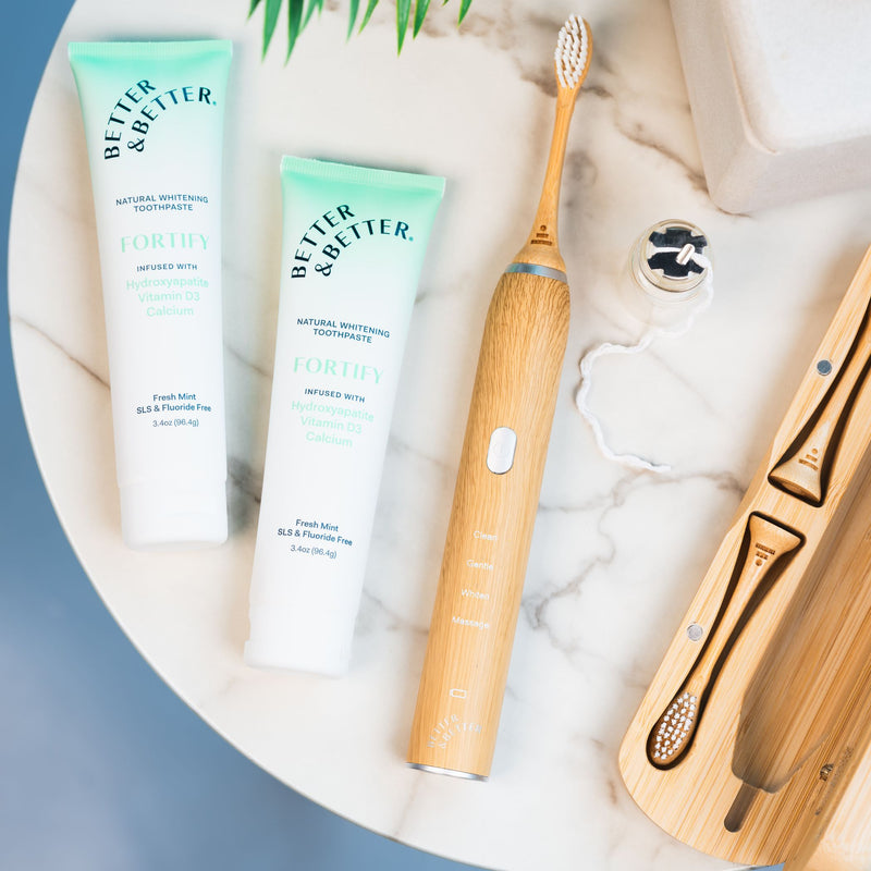 Bamboo Sonic Toothbrush (2.0) with a tube of Fortify Vitamin D Toothpaste