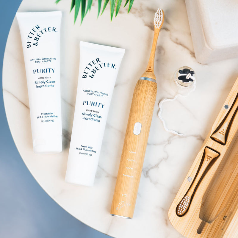Bamboo Sonic Toothbrush (2.0) with a tube of Purity Toothpaste