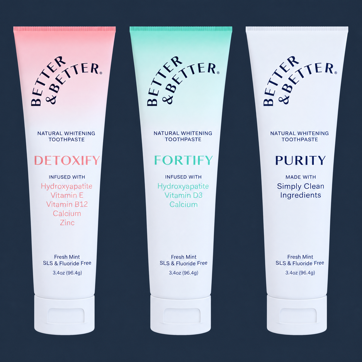 Toothpaste Sampler Set: Fortify, Detoxify and Purity toothpaste tubes
